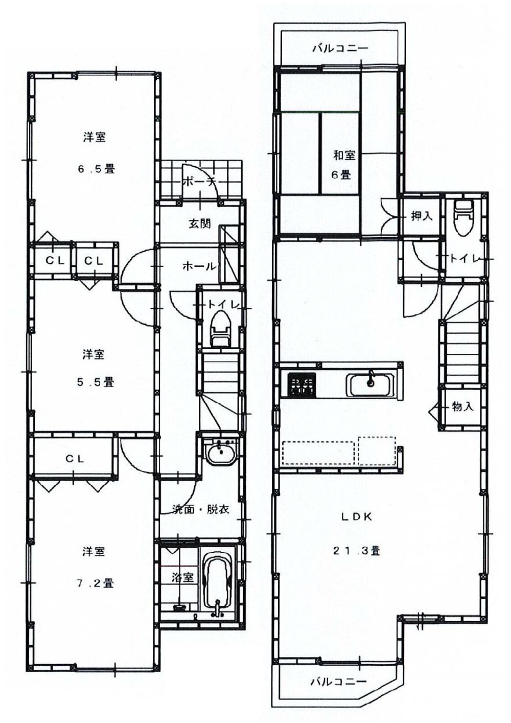 Building plan example (floor plan). Building plan example (9 Building) 4LDK, Land price 21,800,000 yen, Land area 107.26 sq m , Building price 15 million yen, Building area 102.68 sq m
