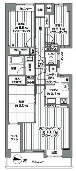 Floor plan. 3LDK, Price 18.3 million yen, Occupied area 78.51 sq m , Balcony area 9.91 sq m