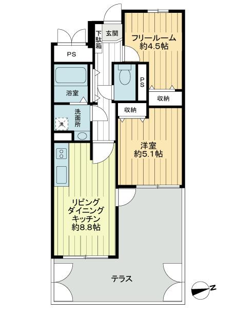 Floor plan. 1LDK + S (storeroom), Price 13.8 million yen, Occupied area 44.89 sq m floor plan