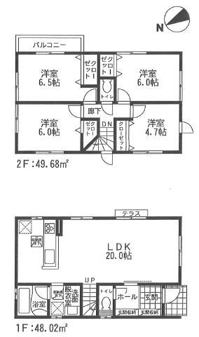 Building plan example (floor plan). Building plan example (No.2) 4LDK, Land price 23.8 million yen, Land area 125.05 sq m , Building price 11,158,000 yen, Building area 94.39 sq m