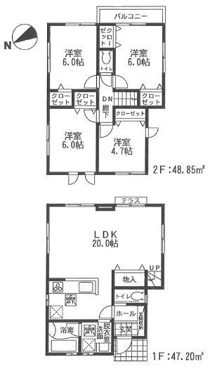 Building plan example (floor plan). Building plan example (No.4) 4LDK, Land price 25,800,000 yen, Land area 125.1 sq m , Building price 11,158,000 yen, Building area 96.05 sq m