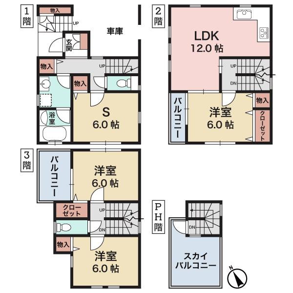 Floor plan. (A Building), Price 33,800,000 yen, 3LDK+S, Land area 67.74 sq m , Building area 109.29 sq m