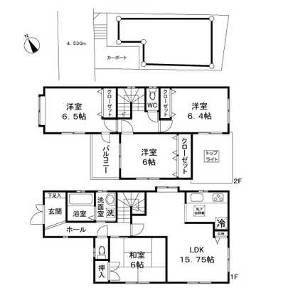 Floor plan. 32,500,000 yen, 4LDK, Land area 121.19 sq m , Building area 98.74 sq m