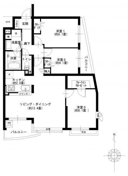 Floor plan. 3LDK, Price 24,900,000 yen, Occupied area 71.01 sq m , Balcony area 8.88 sq m