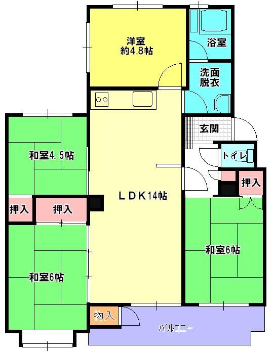 Floor plan. 4LDK, Price 14.5 million yen, Occupied area 71.28 sq m , Balcony area 9.5 sq m