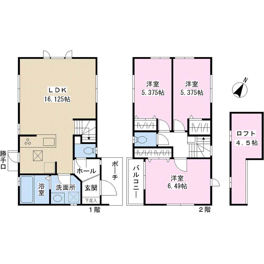 Floor plan. (Building 2), Price 36,800,000 yen, 3LDK, Land area 82.39 sq m , Building area 77.55 sq m