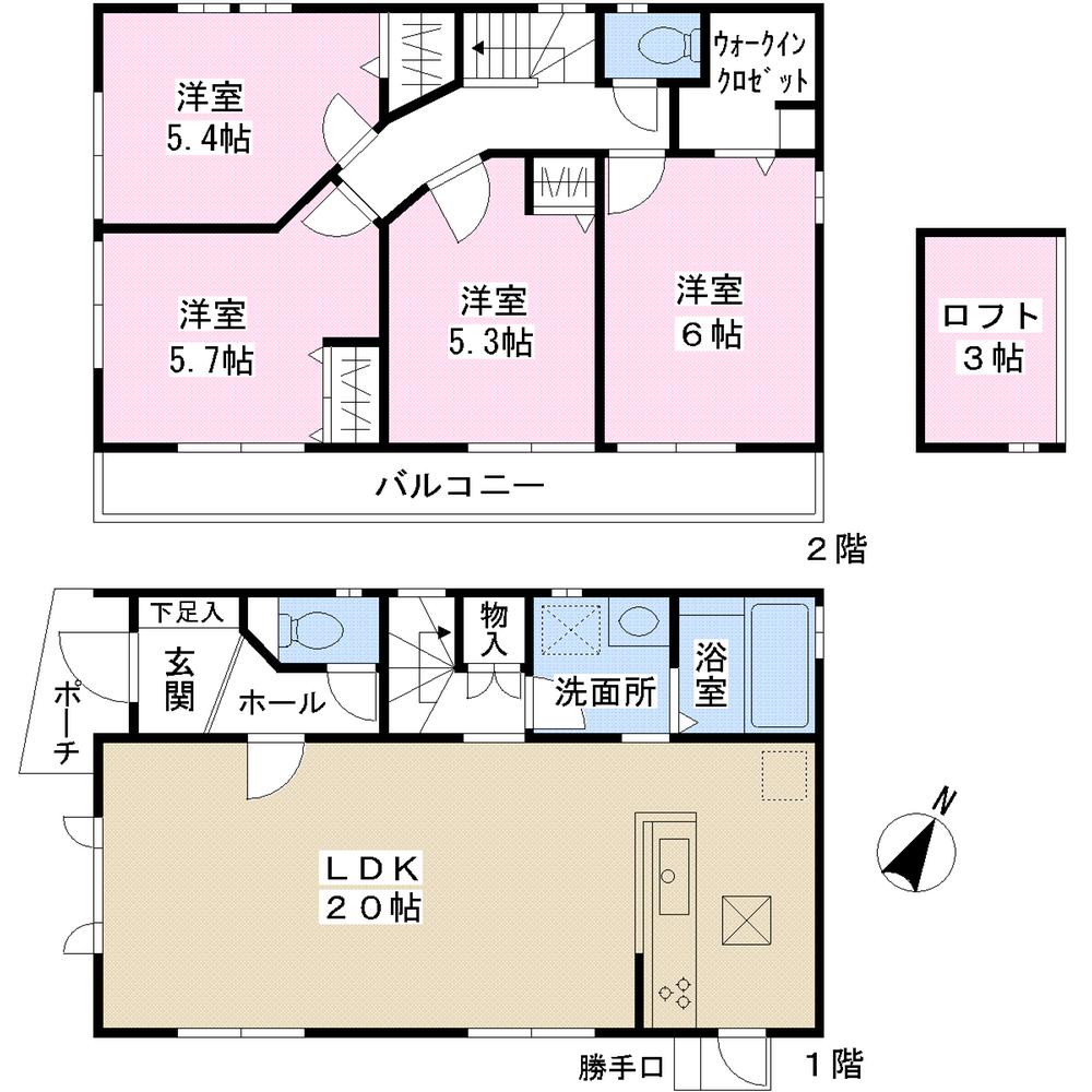 Floor plan. (3 Building), Price 41,800,000 yen, 4LDK, Land area 100.01 sq m , Building area 98.53 sq m