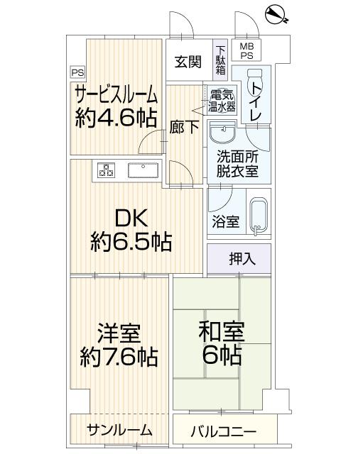 Floor plan. 2LDK + S (storeroom), Price 9.8 million yen, Footprint 55 sq m , Balcony area 2.75 sq m