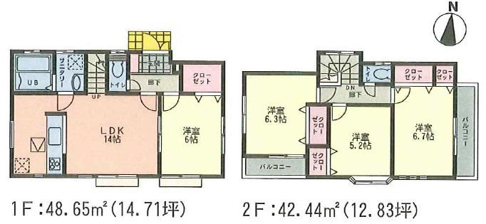 Floor plan. 32,800,000 yen, 4LDK, Land area 107.33 sq m , It is a building area of ​​91.09 sq m 4LDK of all the living room facing south. 