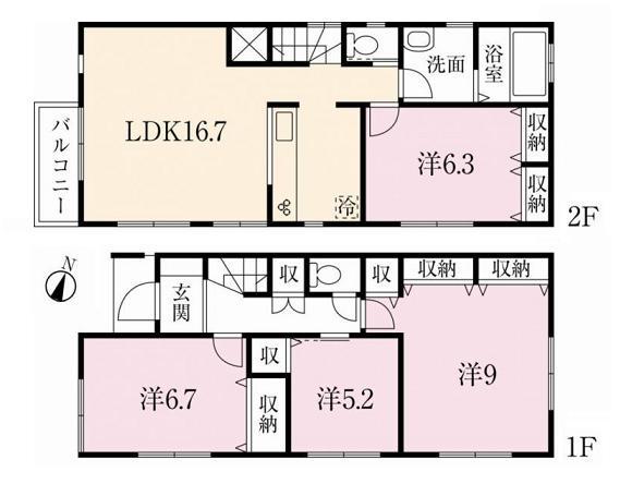 Floor plan. (B Building), Price 43,800,000 yen, 4LDK, Land area 96.44 sq m , Building area 101.85 sq m