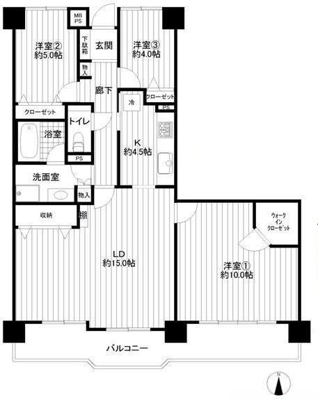 Floor plan. 3LDK, Price 22,900,000 yen, Occupied area 92.05 sq m , Balcony area 15.4 sq m