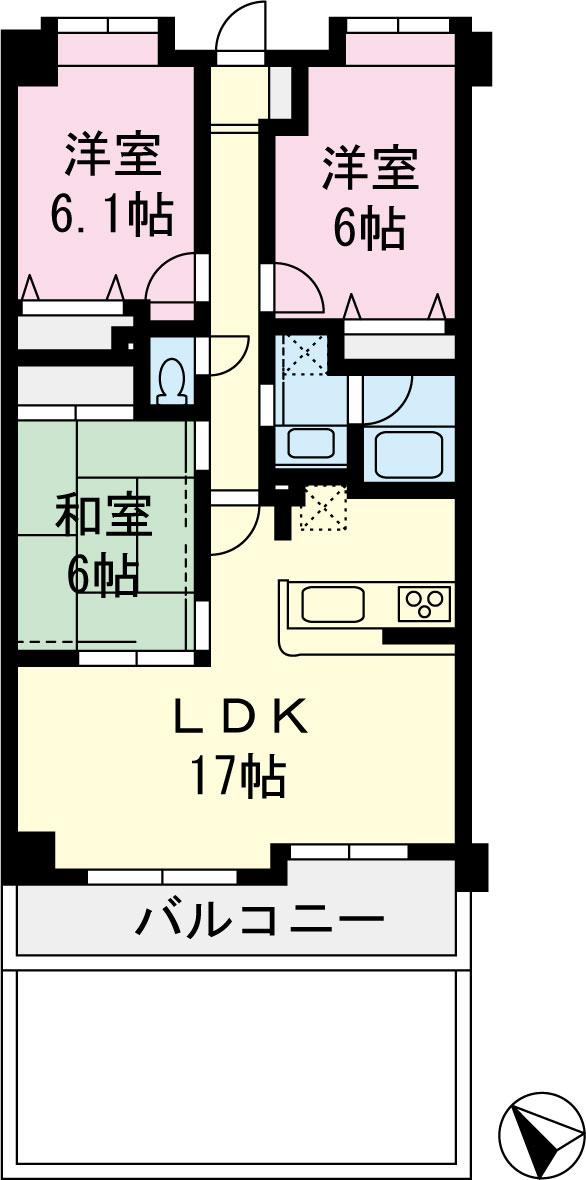 Floor plan. 3LDK, Price 24,800,000 yen, Occupied area 73.56 sq m , Yang per well per balcony area 8.49 sq m south-facing