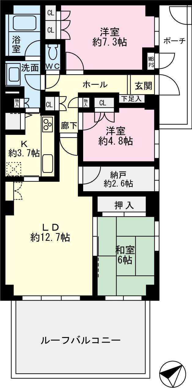 Floor plan. 3LDK + S (storeroom), Price 23.5 million yen, Occupied area 85.09 sq m 85.09m2, Large 3SLDK