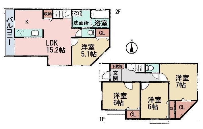 Floor plan. (B Building), Price 32,800,000 yen, 4LDK, Land area 77.61 sq m , Building area 91.08 sq m