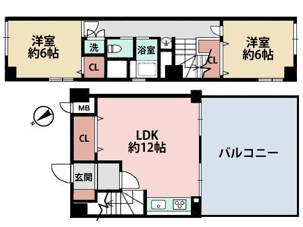 Floor plan. 2LDK, Price 14.8 million yen, Occupied area 64.71 sq m , Balcony area 25.61 sq m maisonette