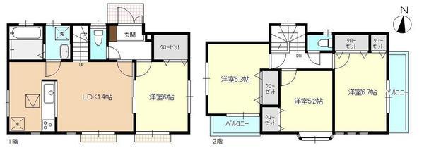 Floor plan. (1 Building), Price 32,800,000 yen, 4LDK, Land area 107.33 sq m , Building area 91.09 sq m