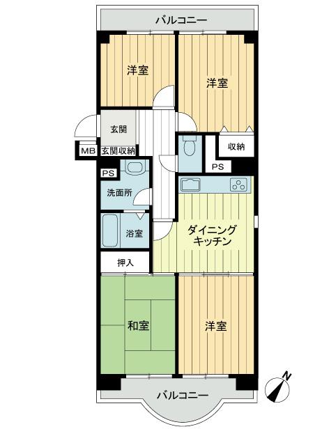 Floor plan. 4DK, Price 14.8 million yen, Occupied area 70.69 sq m , Balcony area 10.29 sq m