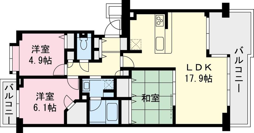 Floor plan. 3LDK, Price 26,900,000 yen, Occupied area 76.35 sq m , Yang per good on the balcony area 20.25 sq m south-facing balcony