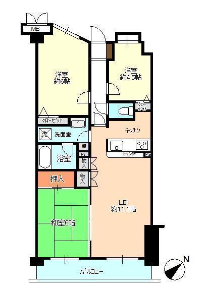 Floor plan. 3LDK, Price 16.8 million yen, Occupied area 65.91 sq m , It has been equipped with a large closet on the balcony area 8.7 sq m each room, Storage is abundant Floor.