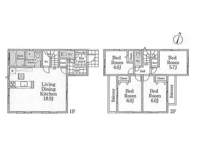 Floor plan. (1 Building), Price 38,800,000 yen, 4LDK, Land area 127.57 sq m , Building area 95.93 sq m