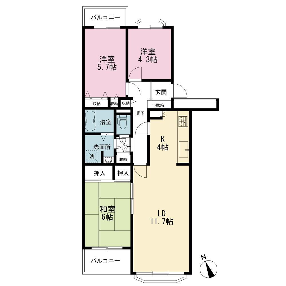 Floor plan. 3LDK, Price 15.8 million yen, Occupied area 73.76 sq m , Balcony area 6.44 sq m