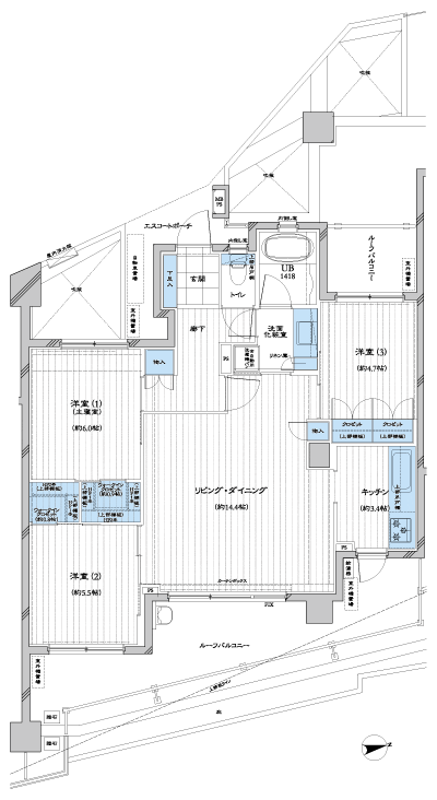Floor: 3LD ・ K + 2WIC, occupied area: 75.13 sq m