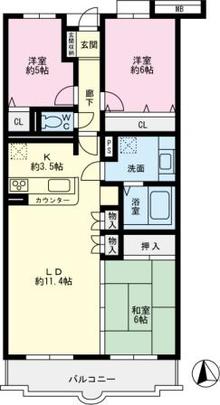 Floor plan. 3LDK, Price 20,900,000 yen, Occupied area 75.03 sq m , Balcony area 7.63 sq m