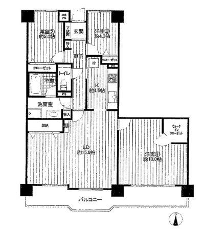 Floor plan. 3LDK, Price 22,900,000 yen, Occupied area 92.05 sq m , Balcony area 15.4 sq m