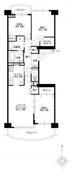 Floor plan. 3LDK, Price 26,900,000 yen, Occupied area 76.28 sq m , Balcony area 12.41 sq m