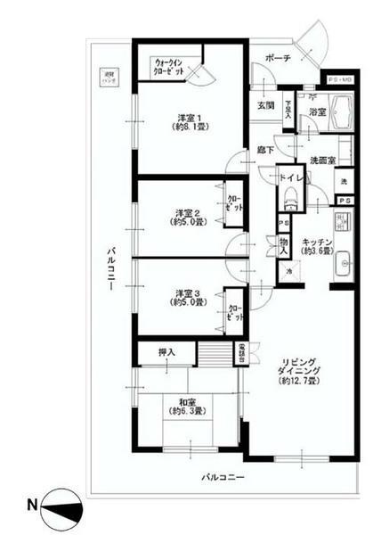 Floor plan. 4LDK, Price 27,900,000 yen, Occupied area 91.23 sq m , Balcony area 31.77 sq m