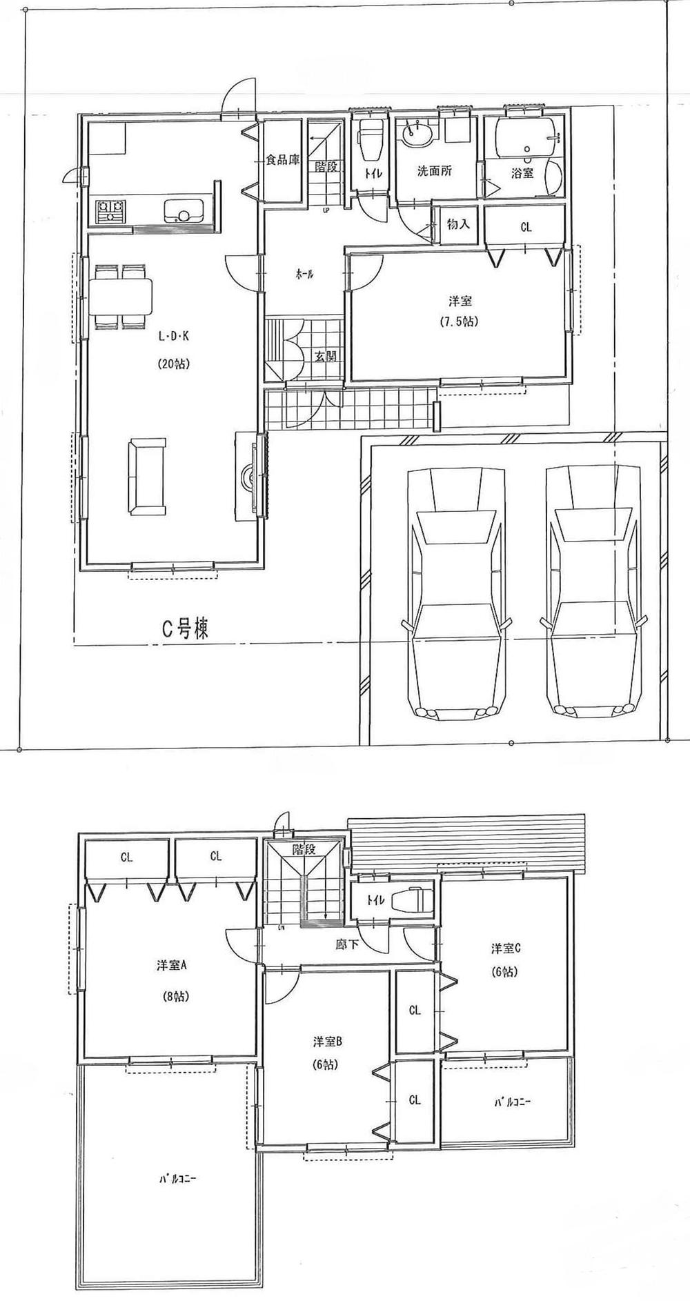 Building plan example (floor plan). Building plan example (C partition) 4LDK, Land price 32,300,000 yen, Land area 200.27 sq m , Building price 17.5 million yen, Building area 115.92 sq m