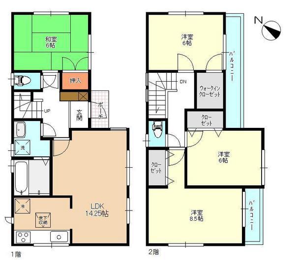 Floor plan. (Building 2), Price 36,800,000 yen, 4LDK, Land area 125 sq m , Building area 96.88 sq m