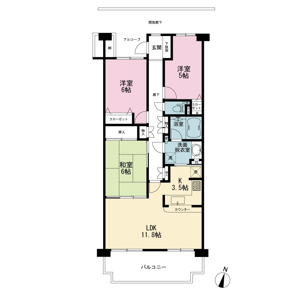 Floor plan. 3LDK, Price 30,900,000 yen, Occupied area 75.14 sq m , Balcony area 10.95 sq m