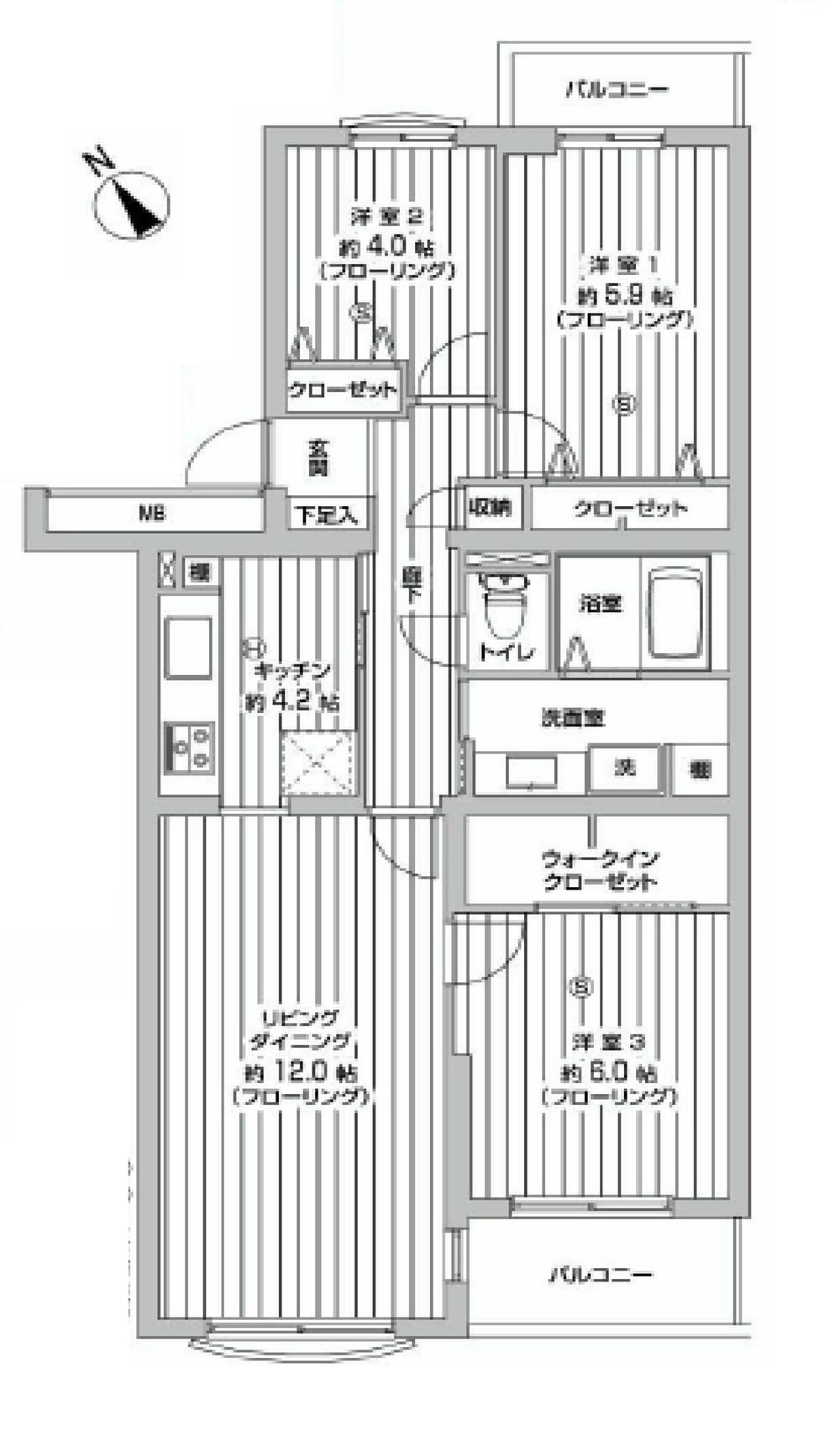 Floor plan. 3LDK + S (storeroom), Price 22,800,000 yen, Occupied area 73.76 sq m , Balcony area 6.44 sq m