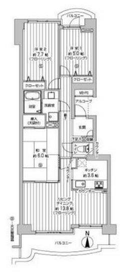 Floor plan. 3LDK, Price 23,900,000 yen, Occupied area 79.36 sq m , Balcony area 13.03 sq m