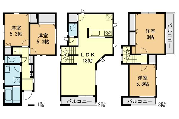 Floor plan. (B Building), Price 41,800,000 yen, 4LDK, Land area 71.02 sq m , Building area 107.48 sq m