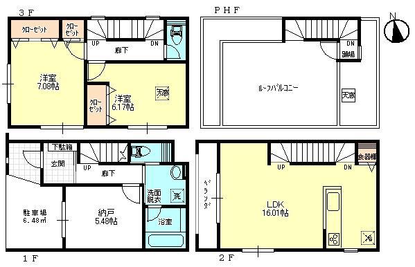 Floor plan. (F Building), Price 34,800,000 yen, 2LDK+S, Land area 69.82 sq m , Building area 104.09 sq m