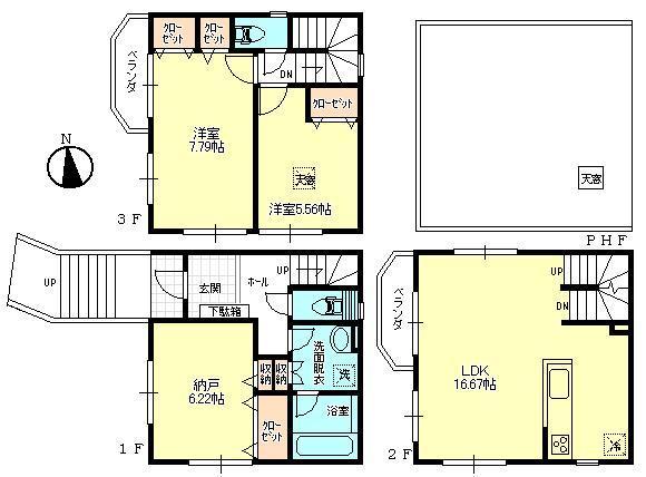 Floor plan. (G Building), Price 32,800,000 yen, 2LDK+S, Land area 71.66 sq m , Building area 91.74 sq m