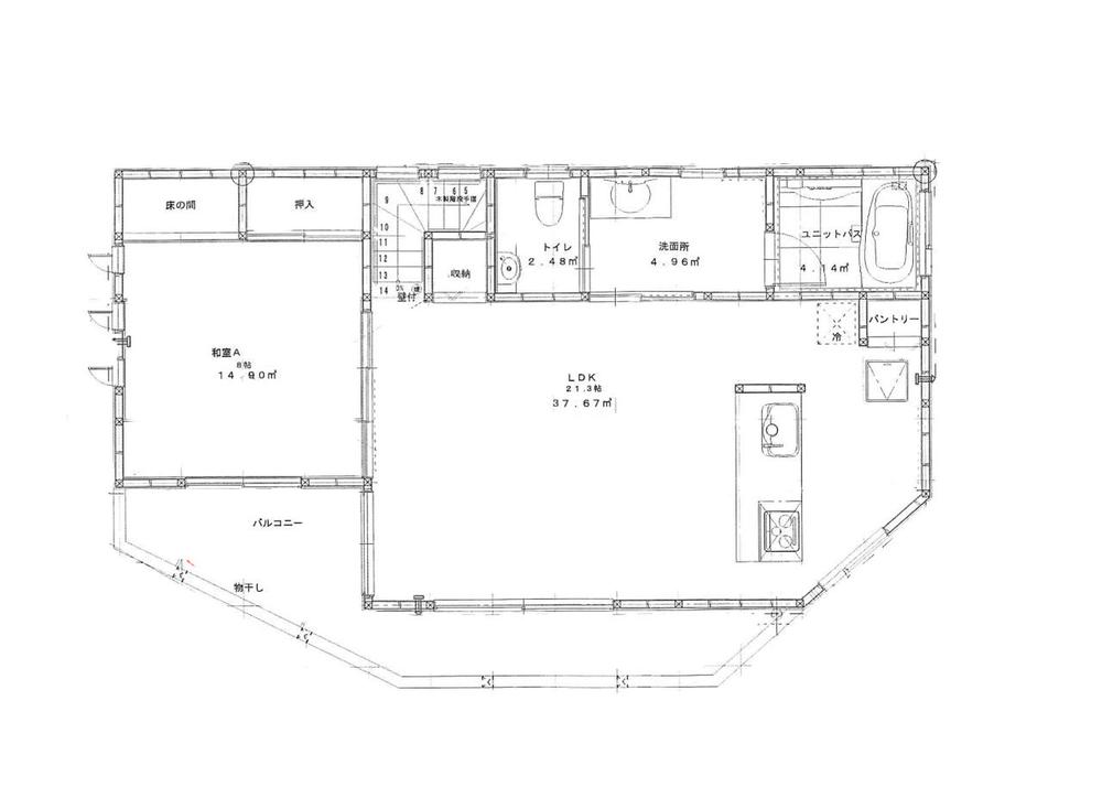 Building plan example (floor plan). Building reference plan (2F)