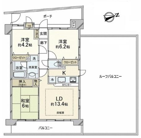 Floor plan. 3LDK, Price 28.8 million yen, Occupied area 64.39 sq m , Balcony area 11.33 sq m