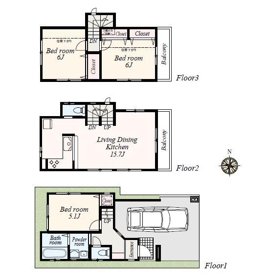 Floor plan. (4 Building), Price 33,958,000 yen, 3LDK, Land area 53.03 sq m , Building area 88.2 sq m