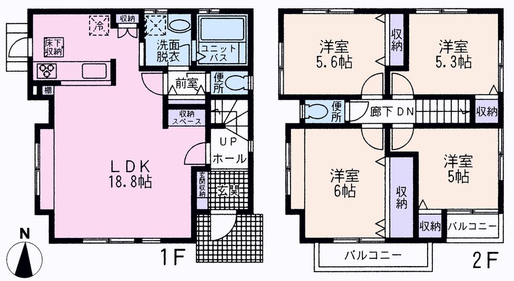 Floor plan. (N), Price 37,858,000 yen, 4LDK, Land area 127.73 sq m , Building area 93 sq m