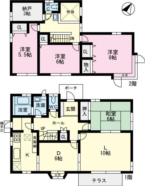 Floor plan. 45,800,000 yen, 4LDK+S, Land area 211.67 sq m , Building area 119.44 sq m