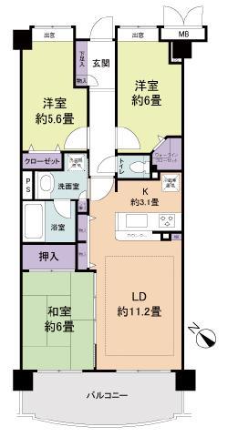 Floor plan. 3LDK, Price 23.2 million yen, Footprint 70.8 sq m , Balcony area 11.22 sq m