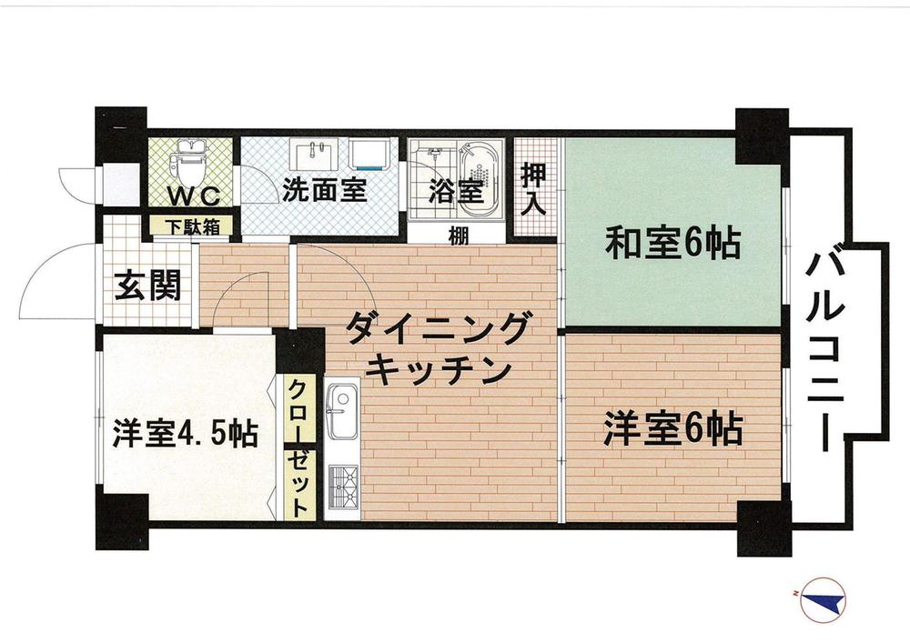 Floor plan. 3DK, Price 9 million yen, Footprint 54 sq m , Balcony area 7.08 sq m