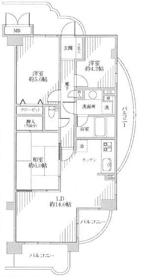 Floor plan. 3LDK, Price 19,800,000 yen, Occupied area 67.58 sq m , Day and it is open preeminent of the floor plan by the balcony area 13.87 sq m southwest angle room.
