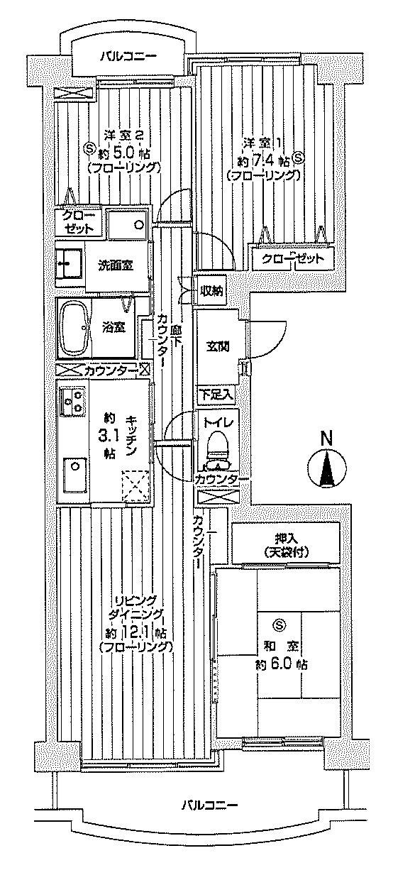 Floor plan. 3LDK, Price 21.9 million yen, Occupied area 76.28 sq m , Balcony area 12.41 sq m