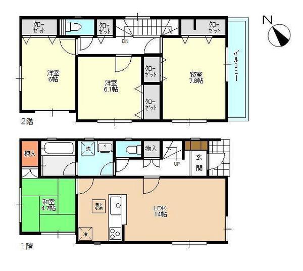Floor plan. (1 Building), Price 36,800,000 yen, 4LDK, Land area 115.28 sq m , Building area 93.96 sq m