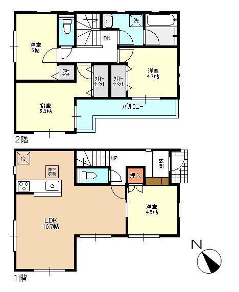 Floor plan. (Building 2), Price 39,800,000 yen, 4LDK, Land area 100.01 sq m , Building area 87.47 sq m
