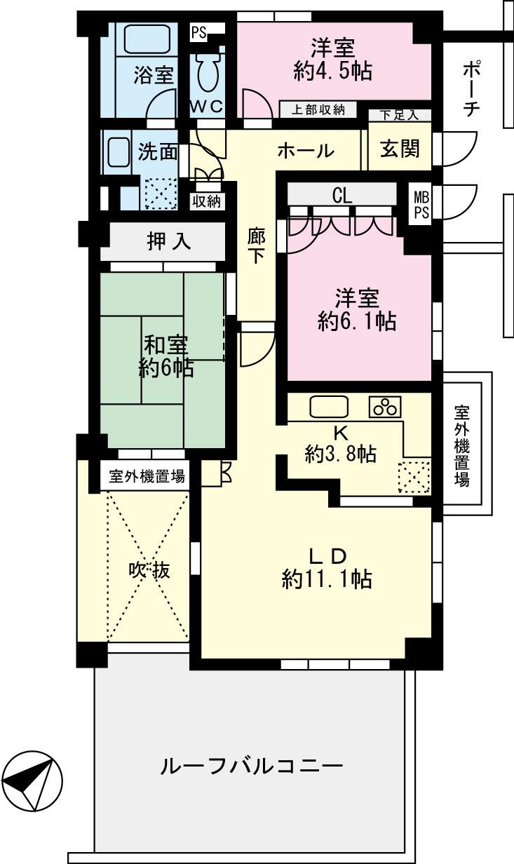 Floor plan. 3LDK, Price 19.9 million yen, Occupied area 74.35 sq m , Balcony area 22.3 sq m